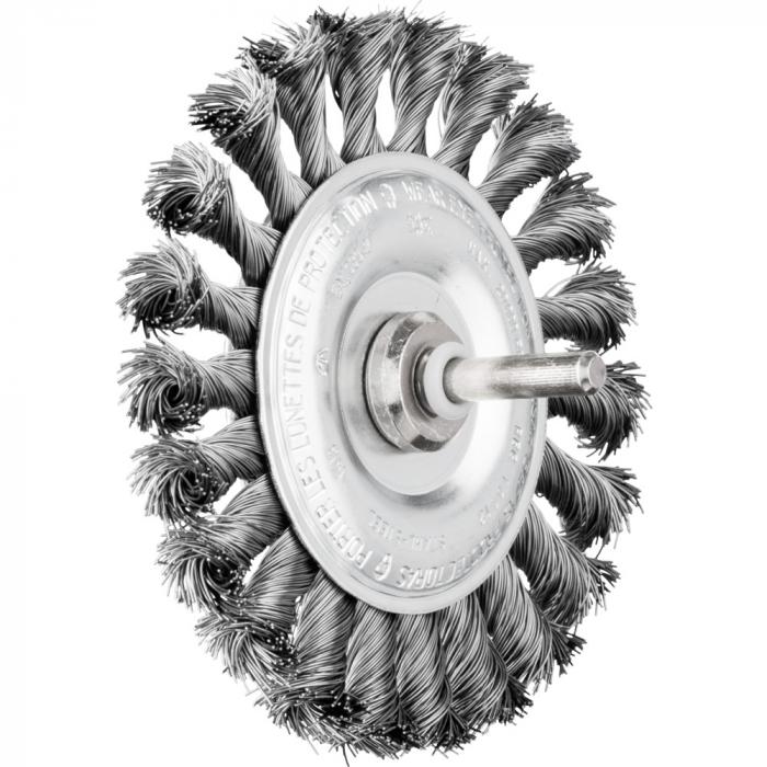 PFERD round brush RBG with shaft - steel wire - knotted - outer-ø 76 to 100 mm - trimming material-ø 0.35 and 0.50 mm - pack of 10 - price per pack