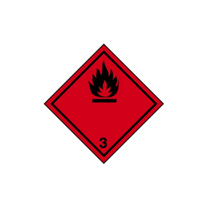 Vaarallisten aineiden merkki "Helposti syttyvät nesteet - luokka 3" - sivun pituus 5-40 cm