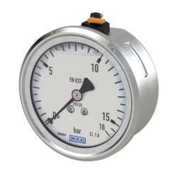 Glyzerinmanometer - CrNi-Stahl-Gehäuse - Ø 63 - G 1/4 - Anschluss hinten zentrisch - Güteklasse 1,6 - 0 bis 4 bar