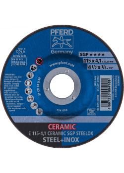 PFERD slibeskive E - CERAMIC SGP STEELOX - Udvendigt-Ø 115 til 230 mm -Ø hul 22,23 mm -10 stk. - pris / pakke