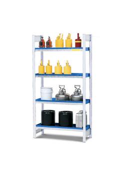 Hazardous materials shelf GRW 1040 - base section - 1060 x 440 x 2000 mm - 4 steel trays - for water-polluting substances