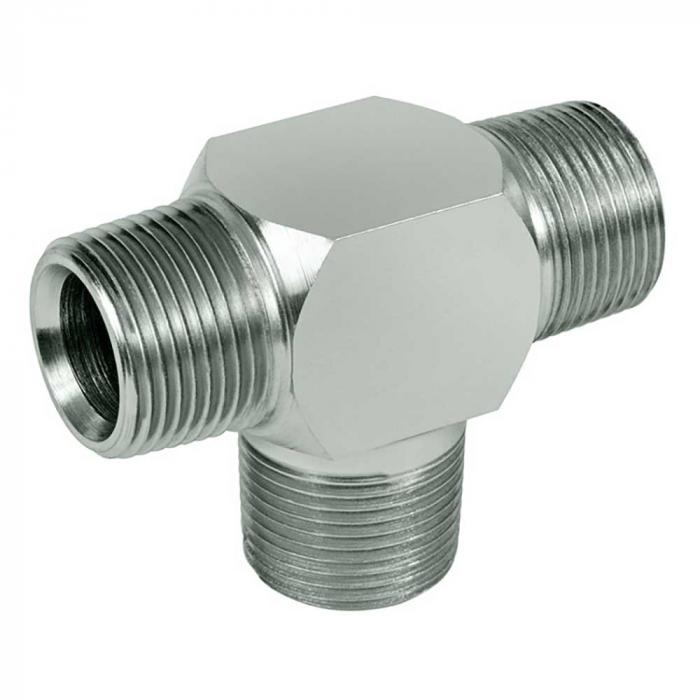 T-connector - steel chrome-plated - 3 external threads NPT 1/8 "to NPT 1"