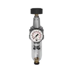 Filterregulator "Standard" - storlek 1 till 4 - G 1/4" till G 1" - 5 eller 40 µm - PE max 16 bar - kontrollområde 0,5 till 10 bar - avlopp HA - med PC-behållare och tryckmätare.