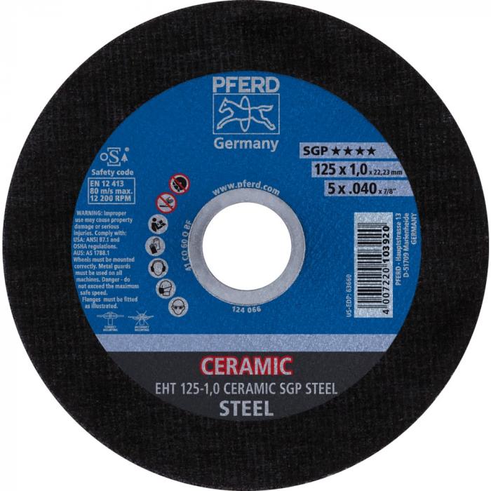 PFERD cutting disc EHT - CERAMIC SGP STEEL - outside Ø 100 to 230 mm - bore diameter 16.0 and 22.23 mm - pack of 25 - price per pack
