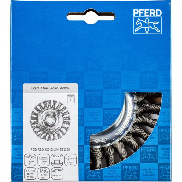 PFERD round brush POS RBG - knotted - steel wire - outer-ø 100 to 178 mm - number of braids 24 and 30 - trimming material-ø 0.50 to 0.80 mm