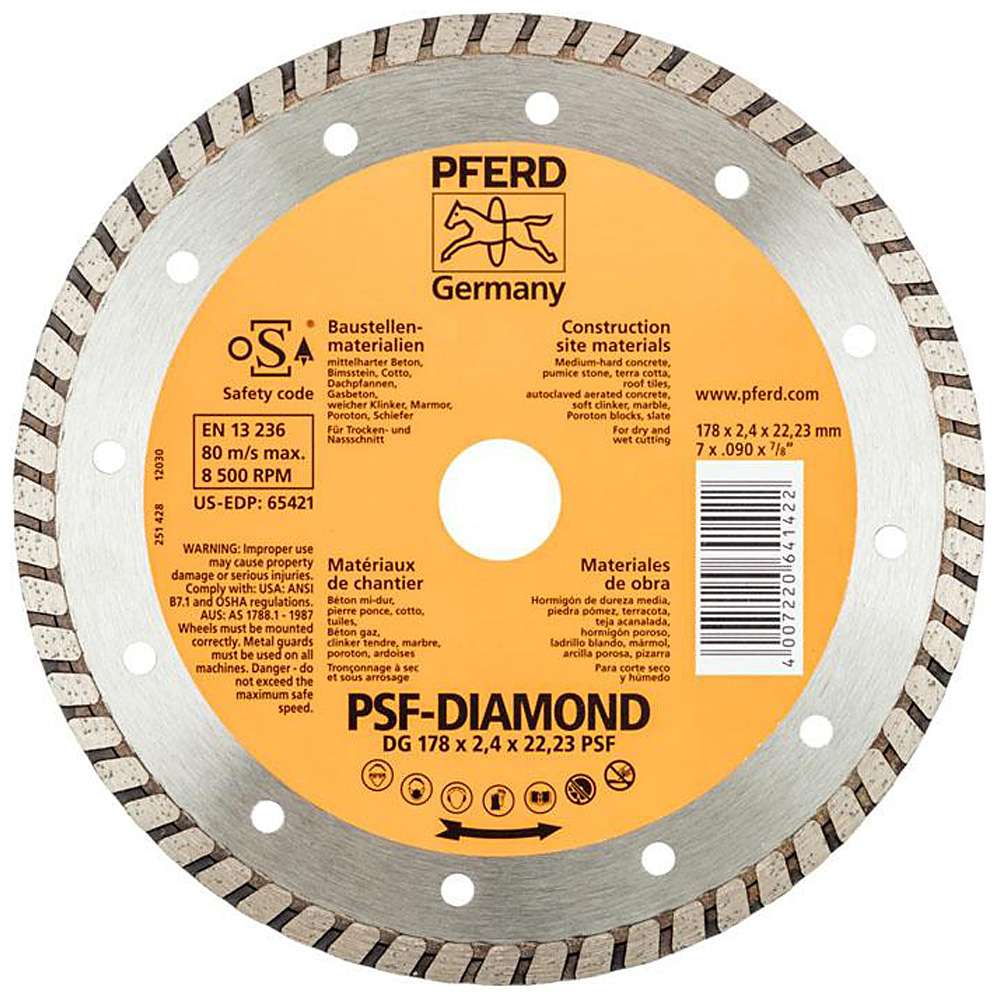 Diamond cutting disc - PFERD - construction site version - disc diameter 125 and 178 mm - price per piece