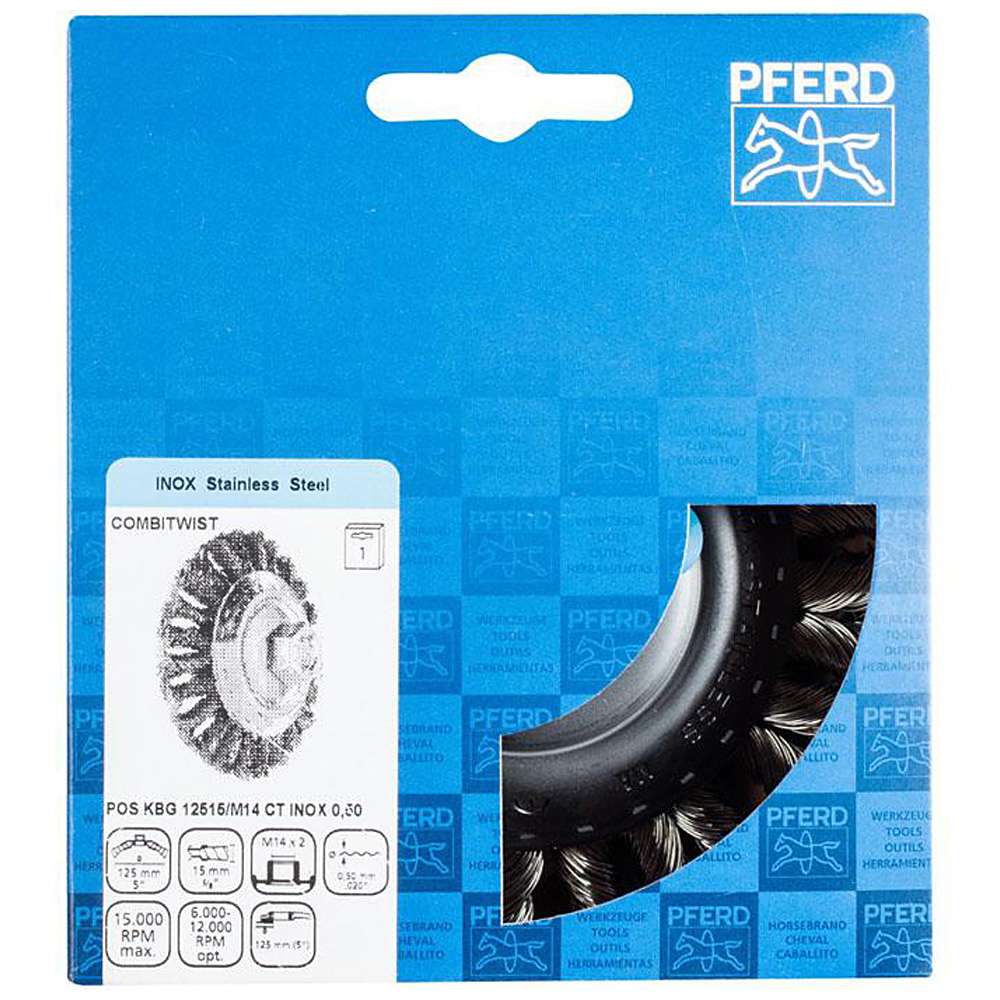 Tapered brush - PFERD COMBITWIST® - threaded, spiked - with stainless steel wire - POS packaging