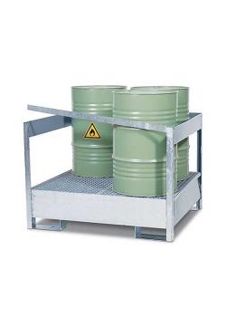 Stasjon for farlig materiale 4 P2-P-V50 - galvanisert stål - for 4 fat 200 liter - med ramme