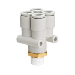 Raccordo a Y KQ2UD -  quadruplo - ottone/PBT - tubo flessibile Ø 4 o 6 mm - filettatura esterna R 1/8" o 1/4" - unità di imballaggio 10 pezzi - prezzo per pezzo