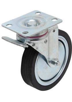 Ruota girevole - per carrelli officina - blocca piastra - ruota Ø 128 mm - altezza 155 mm