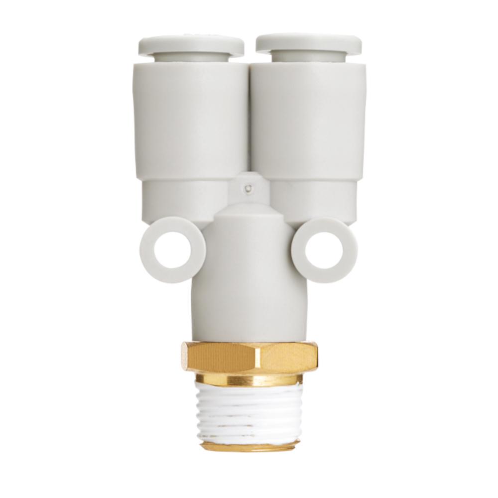 Y-liitin KQ2U - messinki/PBT - kierretiivisteellä - letkun halkaisija 3,2 - 16 mm - ulkokierre R 1/8" - 1/2" - 5 tai 10 kpl:n pakkaus - hinta kappaleelta