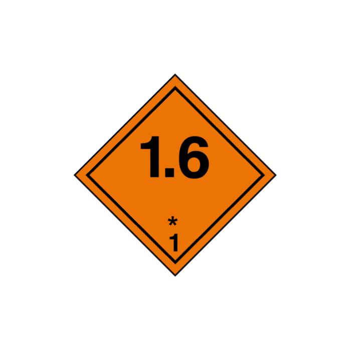 Znak  transportu materiałów niebezpiecznych"Materiały wybuchowe - Klasa 1 - kategoria 1.6" - Wymiary 5-40 cm
