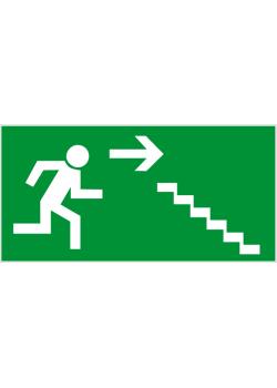 Znak ewakuacyjny   „Kierunek do wyjścia drogi ewakuacji schodami w dół w prawo” Wymiary  10-40 cm