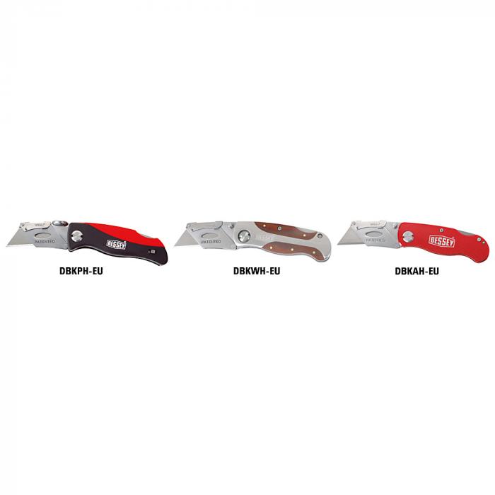 Knivfoldekniv - skærelængde 28 mm - samlet længde 160 mm - forskellige håndtag