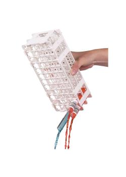 Portoir pour tubes à essai - PP - blanc - incassable - avec ou sans système de retenue - emplacements pour 60 ou 24 tubes - différents modèles