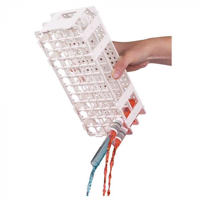 Portoir pour tubes à essai - PP - blanc - incassable - avec et sans système de rétention - espace de stockage pour 60 ou 24 tubes - différents modèles