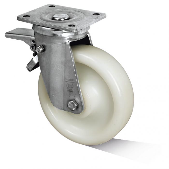 Zestaw kołowy skrętny ze stali nierdzewnej - koło poliamidowe - Ř koła 125 do 200 mm - wysokość konstrukcyjna 178 do 250 mm - nośność 400 do 1000 kg