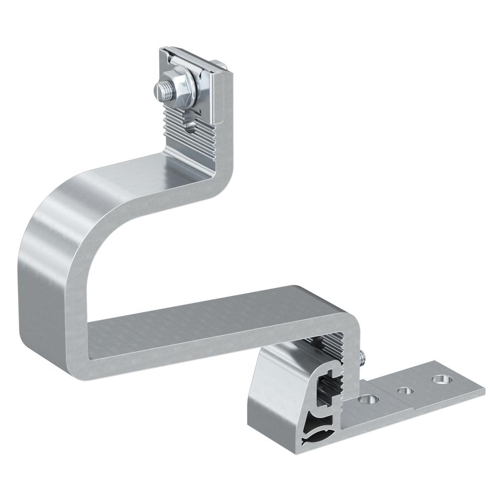 Roof hook RH H/V AL - aluminum - narrow base - angular or rounded shape - tile thickness 40 to 67 mm - total height 119.5 to 164 mm - PU 10 pieces - price per PU