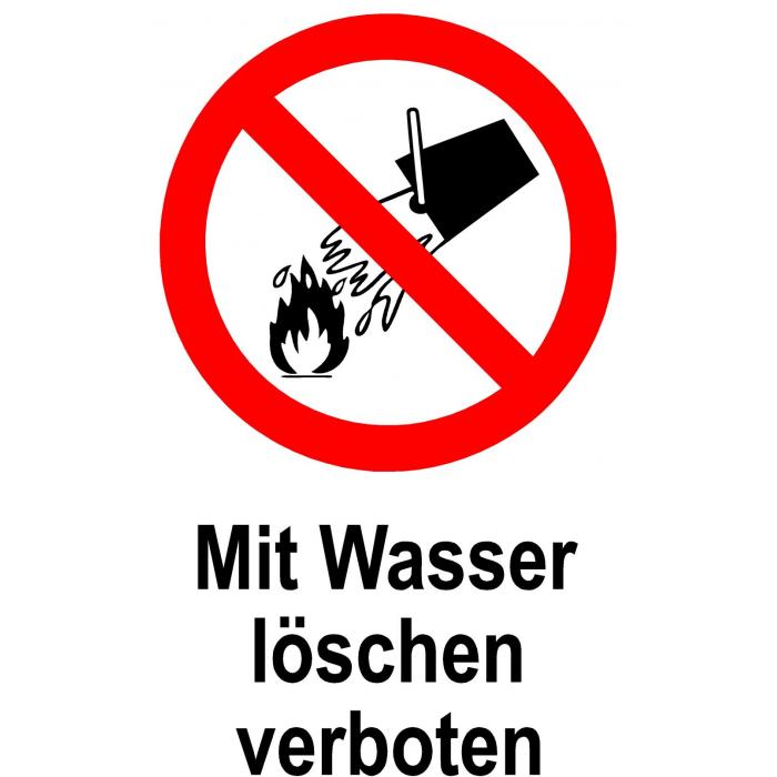 Verbotsschild - "Mit Wasser löschen verboten"