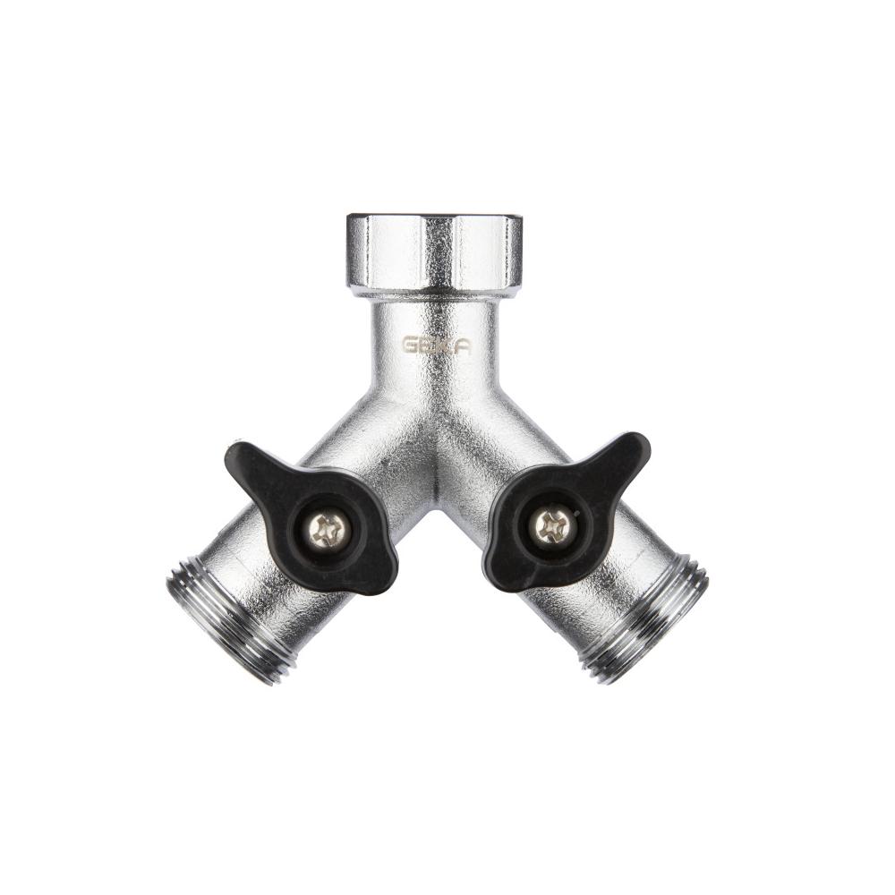 GEKA® plus - Two-way valve - Push-fit system - Chrome-plated brass - female thread G3/4 - to 2 x male thread G3/4 - PU 1 piece - Price per piece