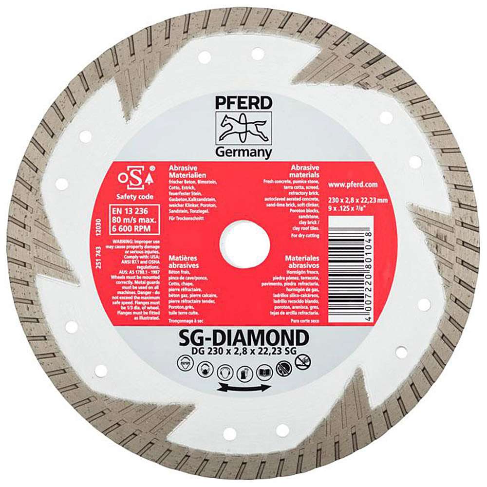 Diamentowa tarcza tnąca - PFERD - do materiałów ściernych - Średnica otworu 22,23 mm - Cena za sztukę