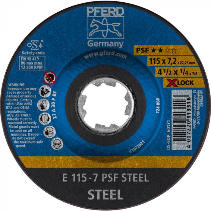 PFERD Schruppscheibe E - PSF STEEL/X-LOCK - Außen-Ø 115 und 125 mm - Aufspannsystem X-LOCK (22,23) - VE 10 Stück - Preis per VE