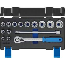 Gedore socket wrench set - with hexagonal UD profiles, reversible ratchet and extension - 15 pieces