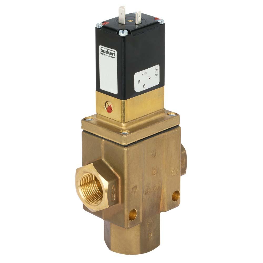 3/2-way Solenoid Valve - Type 6430 - Brass - Neutral media - female thread G 1/2" to G 1" - normally open (N.O.) - PN 1 to 16