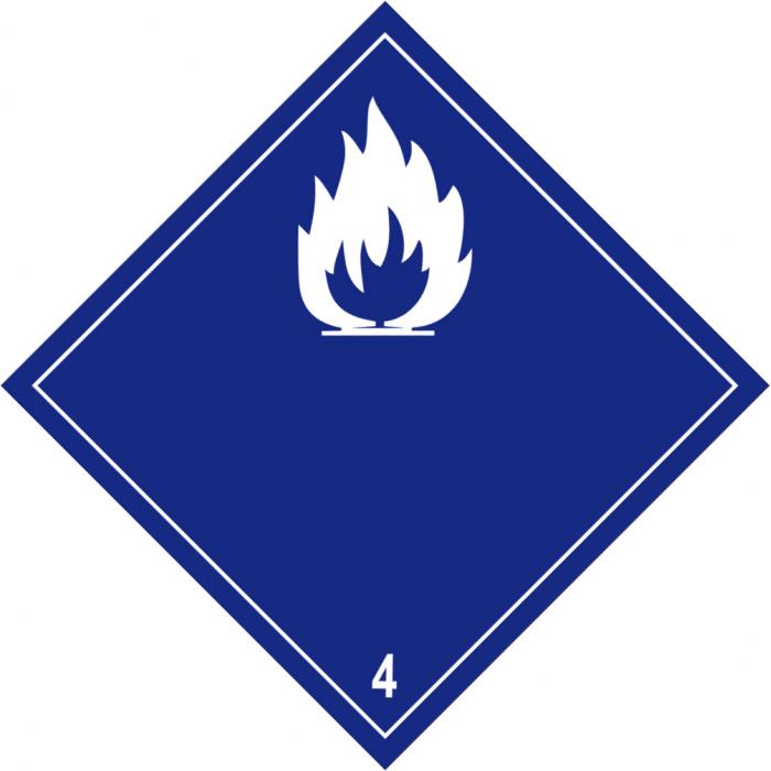 Znak transportu materiałów niebezpiecznych "Materiały wytwarzające w kontakcie z wodą gazy zapalne "- Wymiary 5-40 cm