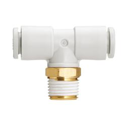 Raccordo a innesto rapido a T KQ2T - acciaio inossidabile o ottone/PBT - con tenuta filettata - anello di pressione ovale - Ø esterno tubo flessibile da 3,2 a 6 mm - filettatura esterna da 1/8" a 3/8" - unità di imballaggio 2 o 10 pezzi - prezzo per 
