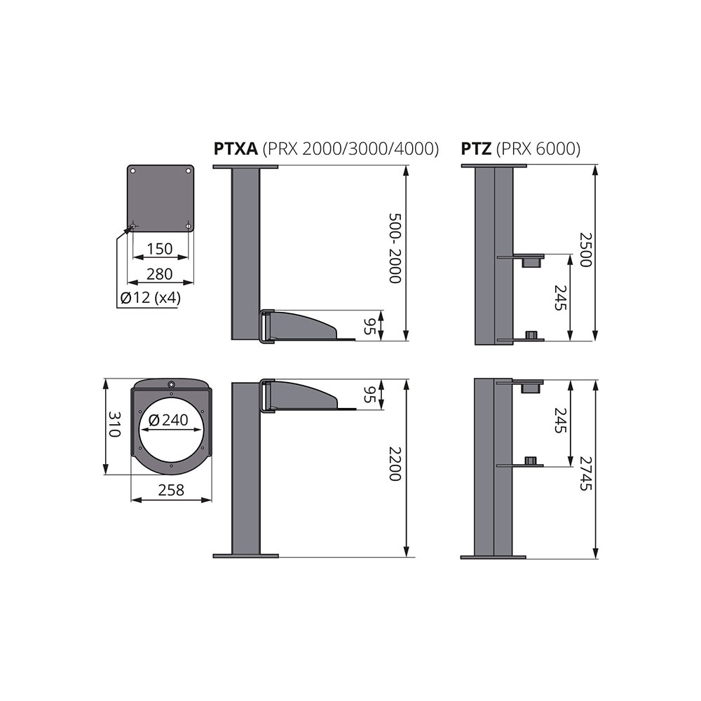 Decken- und Bodenkonsole PTXA - Länge 500 bis 2200 mm - 360° schwenkbar - für Absaugarm PRX bis 4 m Länge