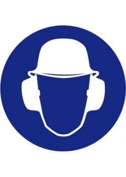 Segnale d'obbligo "indossare casco di sicurezza e protezione per le orecchie" - diametro 5-40 cm