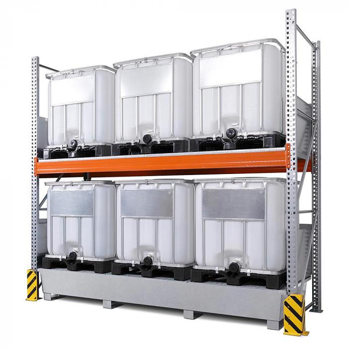 Combi-shelf type 3 K6-I - with collecting pan galvanized or painted - for 6 IBCs of 1000 liters