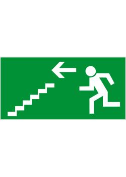 Znak ewakuacyjny” Kierunek do wyjścia drogi ewakuacji schodami w dół w lewo” Wymiary 10-40 cm