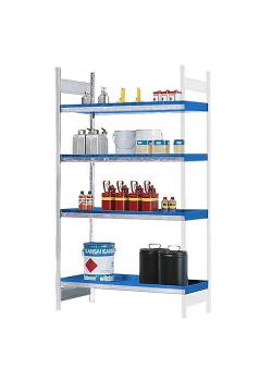 Hazardous material shelf GRW 1360 - add-on unit - 1310 x 640 x 2000 mm - 4 steel trays - for water-polluting substances