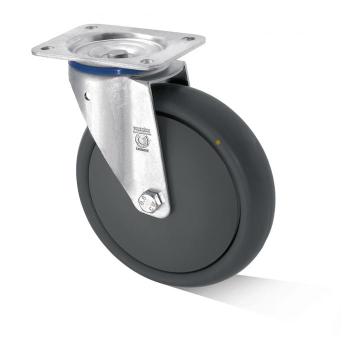 Styrerulle - Hjul av PP -  løpeflate av termoplastisk gummi - kulelager - Stålblikkbolig- opp til 110 kg nyttelast