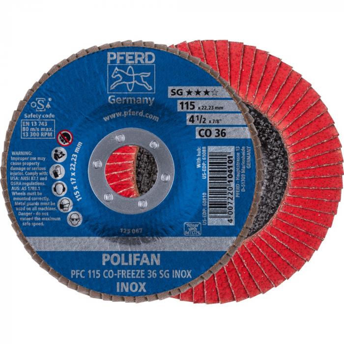 Rondelle frein dentée POLIFAN - PFERD - CO-FREEZE - SG INOX - forme conique PFC - Ø extérieur 115 à 180 mm - 10 pièces - Prix par UE
