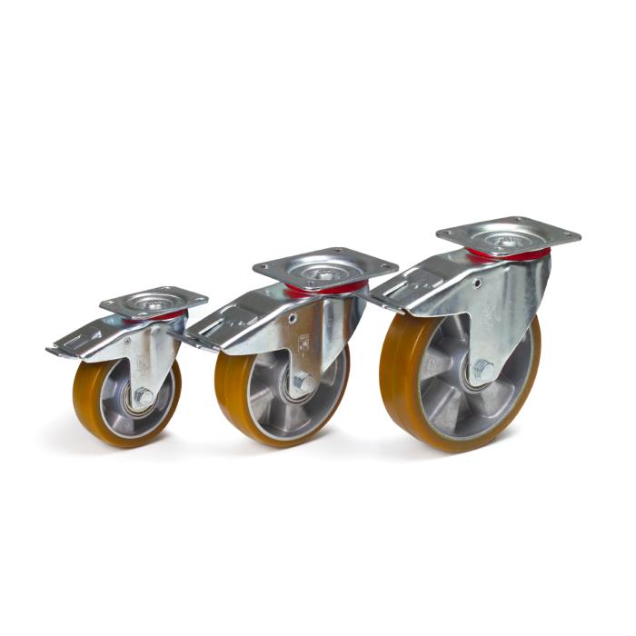 Swivel castor - polyurethane wheel - wheel Ã˜ 125 to 200 mm - construction height 165 to 237 mm - load capacity 200 to 350 kg