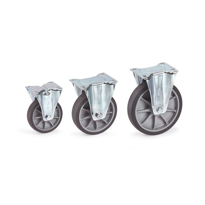 Hjul - TPE dæk - plast fælge - hjul-Ø 125 til 200 mm - højde 165 til 237 mm - kapacitet 135 til 250 kg