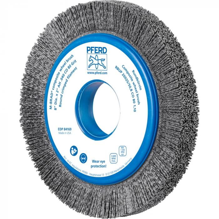PFERD rund børste RBUP - ubundet - plastpynt keramisk korn (CO) - ytre-ø 200 mm - bore-ø 50,8 mm - kornstørrelse 80 1,10 og 120 1,10
