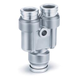 Dérivateur en Y KQB2U - laiton/acier inoxydable - conforme FDA - Ø extérieur du tuyau 3,2 à 16 mm - prix à l'unité