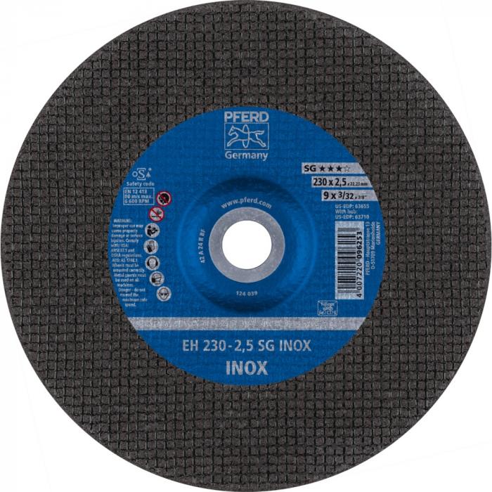 Disco da taglio PFERD EH - SG INOX - Ø esterno da 115 a 230 mm - foro Ø 22,23 mm - confezione da 25 - prezzo per confezione