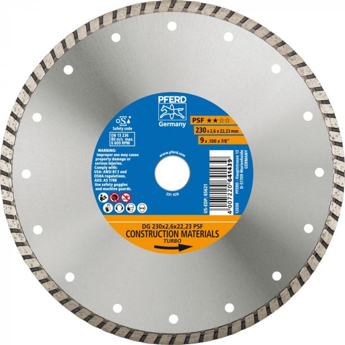 Diamond cutting disc - PFERD - DG PSF design - outside Ø 115 to 230 mm - bore Ø 22.23 mm
