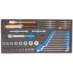 Gedore tool assortment - 43 pcs., in CT module - incl. hammer, reversible ratchet, chisel etc. - Price per set