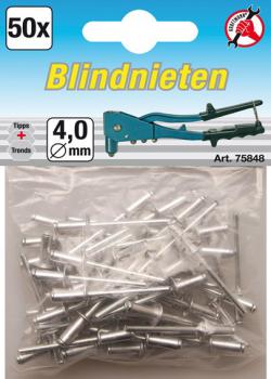 Blinde nitter - aluminium med stål pin - 4,0 mm - 50 stykker
