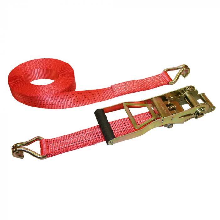 Ergo long lever ratchet lashing strap - 2-piece - polyester fabric - length 8 to 10 m - width 50 mm - red