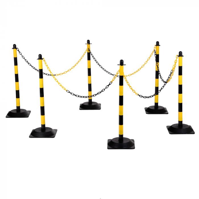 Chain post set - plastic - Set of 6 posts and 6 base plates - 10 m plastic chain