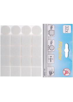 Felt pads - in quatratic and round shape - color white - height 3 mm - 32 pcs.