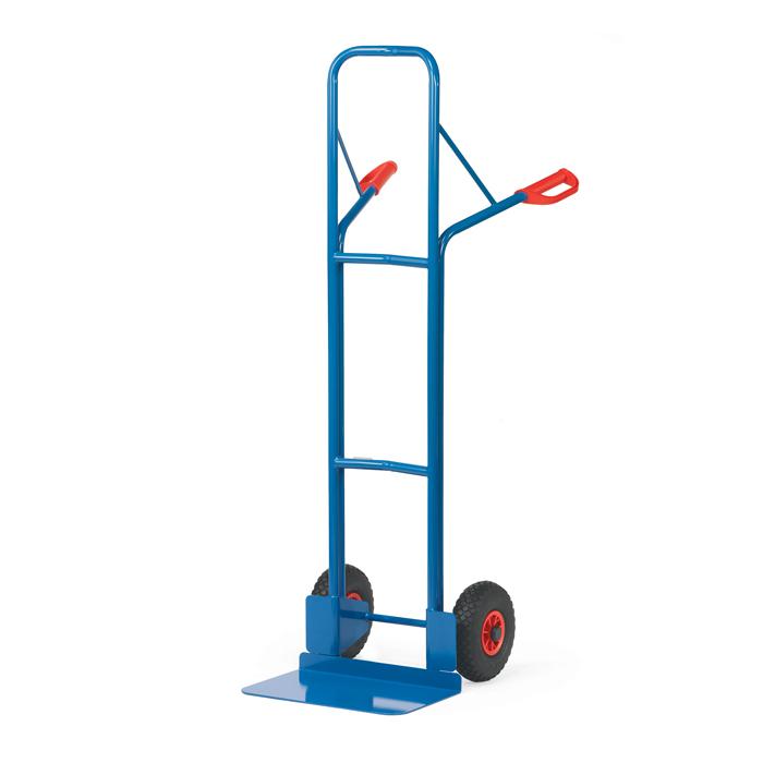 Tubular steel trolley - 300 kg - Height 1600 mm - wide blade - Solid rubber / pneumatic tires