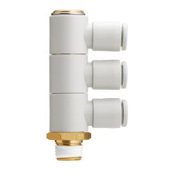 KQ2VT skruvböj - 3-vägs - mässing/PBT - utan tätning - slangdiameter 4 till 12 mm - utvändig gänga R 1/8" till 1/2" - 5- eller 10-pack - pris per styck